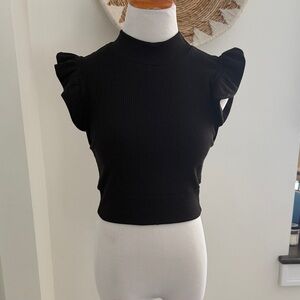Storia Black Ruffle Sleeve Crop Top